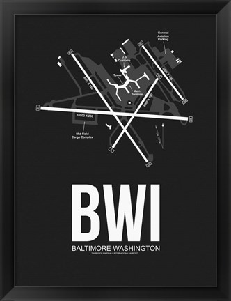 Framed BWI Baltimore Airport Black Print
