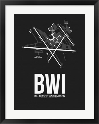 Framed BWI Baltimore Airport Black Print