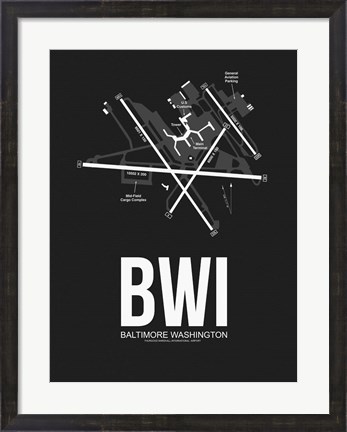 Framed BWI Baltimore Airport Black Print