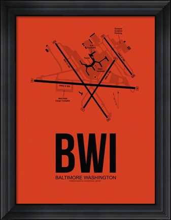 Framed BWI Baltimore Airport Orange Print
