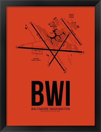 Framed BWI Baltimore Airport Orange Print