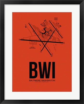 Framed BWI Baltimore Airport Orange Print