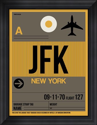 Framed JFK New York Luggage Tag 3 Print
