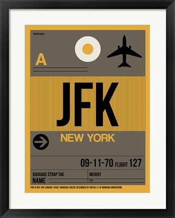 Framed JFK New York Luggage Tag 3 Print