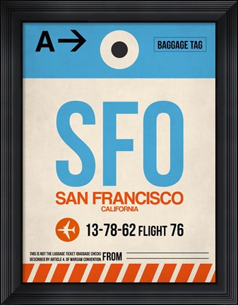 Framed SFO San Francisco Luggage Tag 1 Print