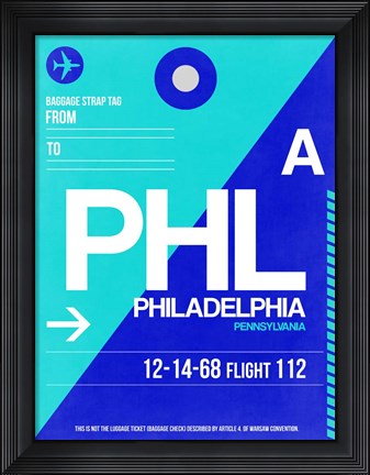Framed PHL Philadelphia Luggage Tag 1 Print