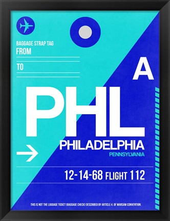 Framed PHL Philadelphia Luggage Tag 1 Print