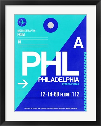 Framed PHL Philadelphia Luggage Tag 1 Print