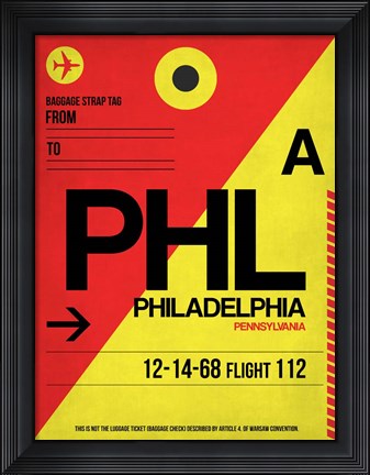 Framed PHL Philadelphia Luggage Tag 2 Print