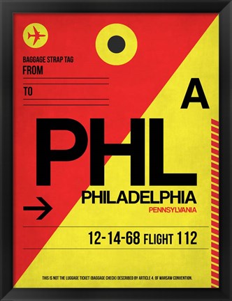 Framed PHL Philadelphia Luggage Tag 2 Print