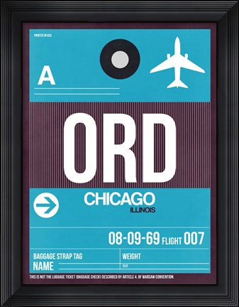 Framed ORD Chicago Luggage Tag 1 Print