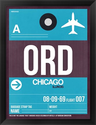 Framed ORD Chicago Luggage Tag 1 Print