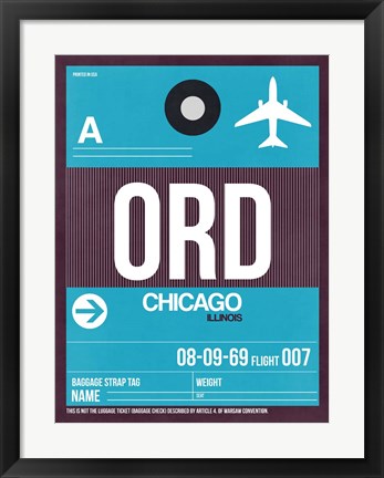 Framed ORD Chicago Luggage Tag 1 Print