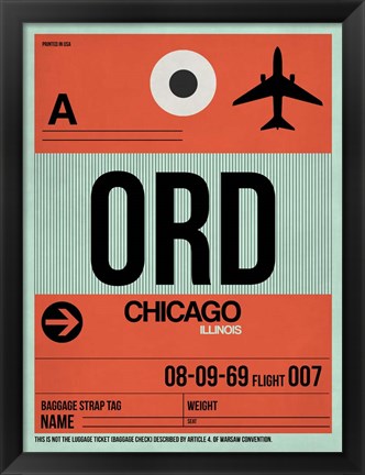 Framed ORD Chicago Luggage Tag 2 Print