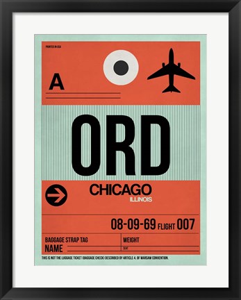 Framed ORD Chicago Luggage Tag 2 Print