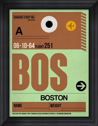 Framed BOS Boston Luggage Tag 1 Print