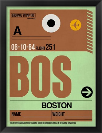 Framed BOS Boston Luggage Tag 1 Print