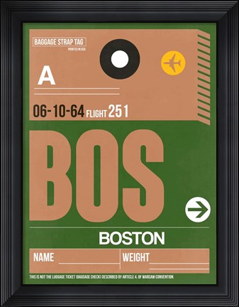 Framed BOS Boston Luggage Tag 2 Print