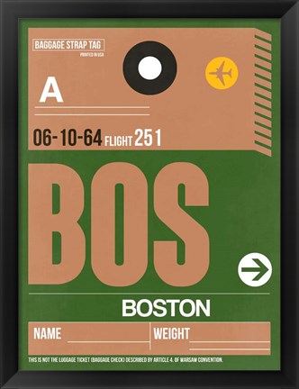 Framed BOS Boston Luggage Tag 2 Print