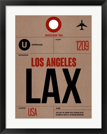 Framed LAX Los Angeles Luggage Tag 1 Print