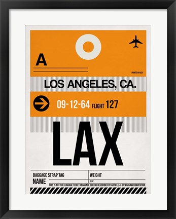 Framed LAX Los Angeles Luggage Tag 2 Print