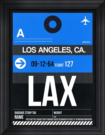 Framed LAX Los Angeles Luggage Tag 3 Print
