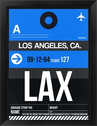 Framed LAX Los Angeles Luggage Tag 3 Print