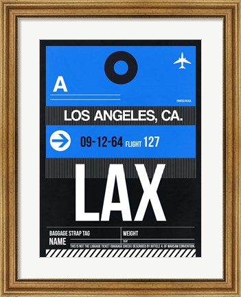 Framed LAX Los Angeles Luggage Tag 3 Print