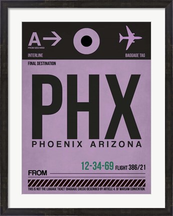 Framed PHX Phoenix Luggage Tag 1 Print