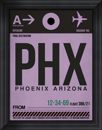 Framed PHX Phoenix Luggage Tag 1 Print