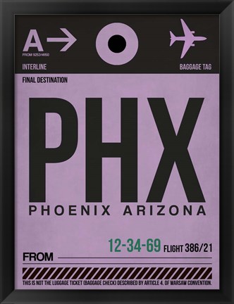 Framed PHX Phoenix Luggage Tag 1 Print