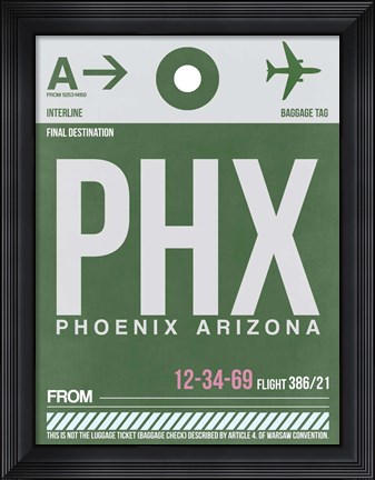 Framed PHX Phoenix Luggage Tag 2 Print