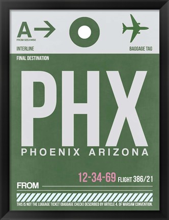 Framed PHX Phoenix Luggage Tag 2 Print