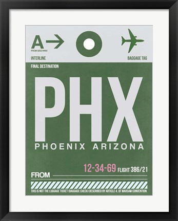 Framed PHX Phoenix Luggage Tag 2 Print