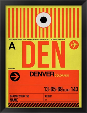 Framed DEN Denver Luggage Tag 1 Print