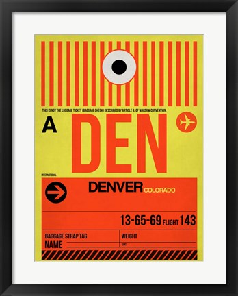 Framed DEN Denver Luggage Tag 1 Print