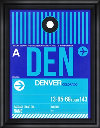 Framed DEN Denver Luggage Tag 2 Print