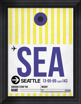 Framed SEA Seattle Luggage Tag 1 Print