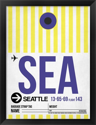 Framed SEA Seattle Luggage Tag 1 Print