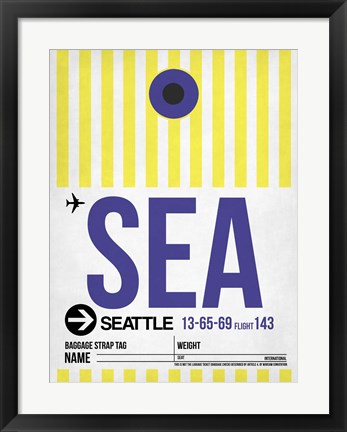 Framed SEA Seattle Luggage Tag 1 Print