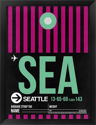 Framed SEA Seattle Luggage Tag 2 Print