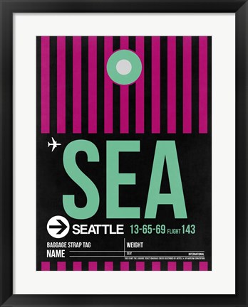 Framed SEA Seattle Luggage Tag 2 Print