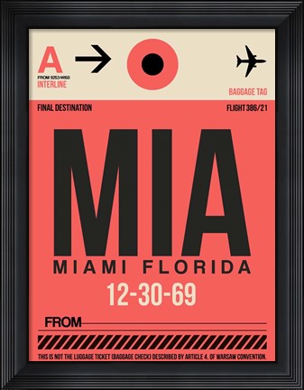 Framed MIA Miami Luggage Tag 1 Print