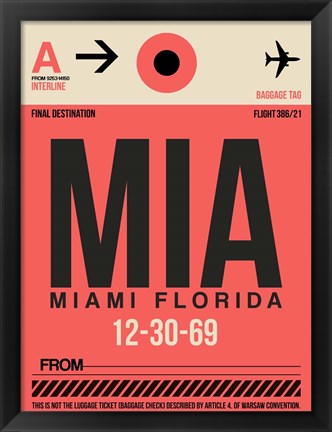 Framed MIA Miami Luggage Tag 1 Print