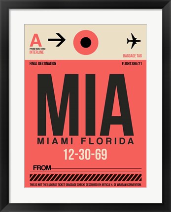 Framed MIA Miami Luggage Tag 1 Print