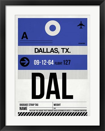 Framed DAL Dallas Luggage Tag 1 Print