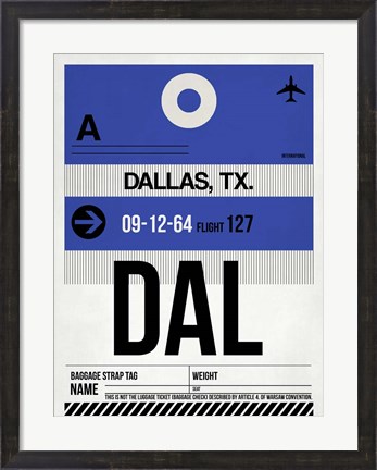 Framed DAL Dallas Luggage Tag 1 Print