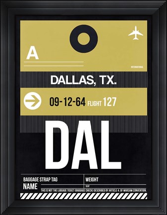 Framed DAL Dallas Luggage Tag 2 Print
