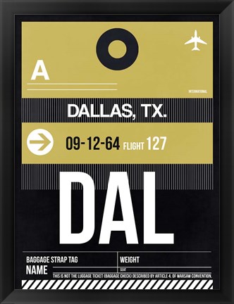 Framed DAL Dallas Luggage Tag 2 Print