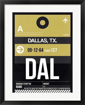 Framed DAL Dallas Luggage Tag 2 Print